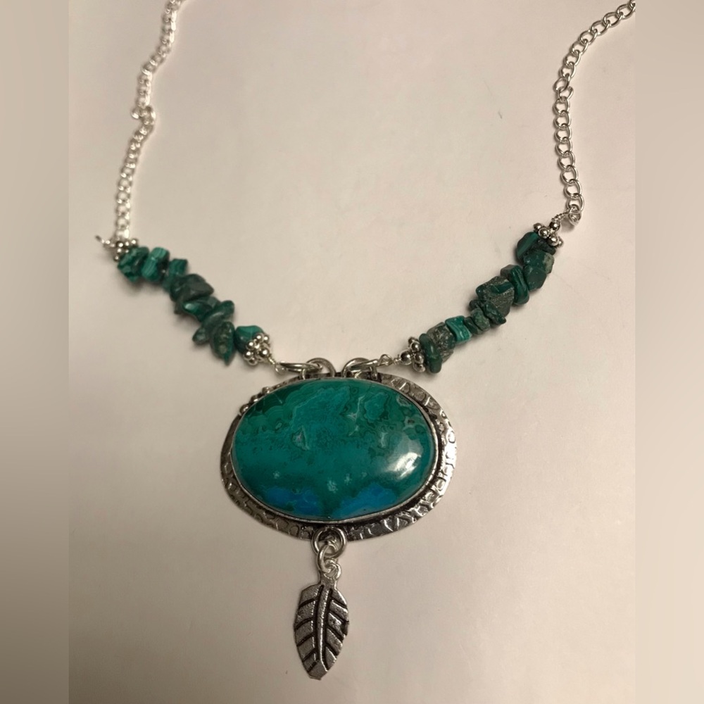 Malachite Stamped 925 Sterling Silver Necklace